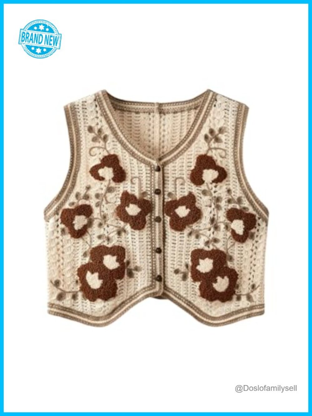 Sweater Vest Button Front V Neck Sleeveless Crochet Plaid Checkered Knit